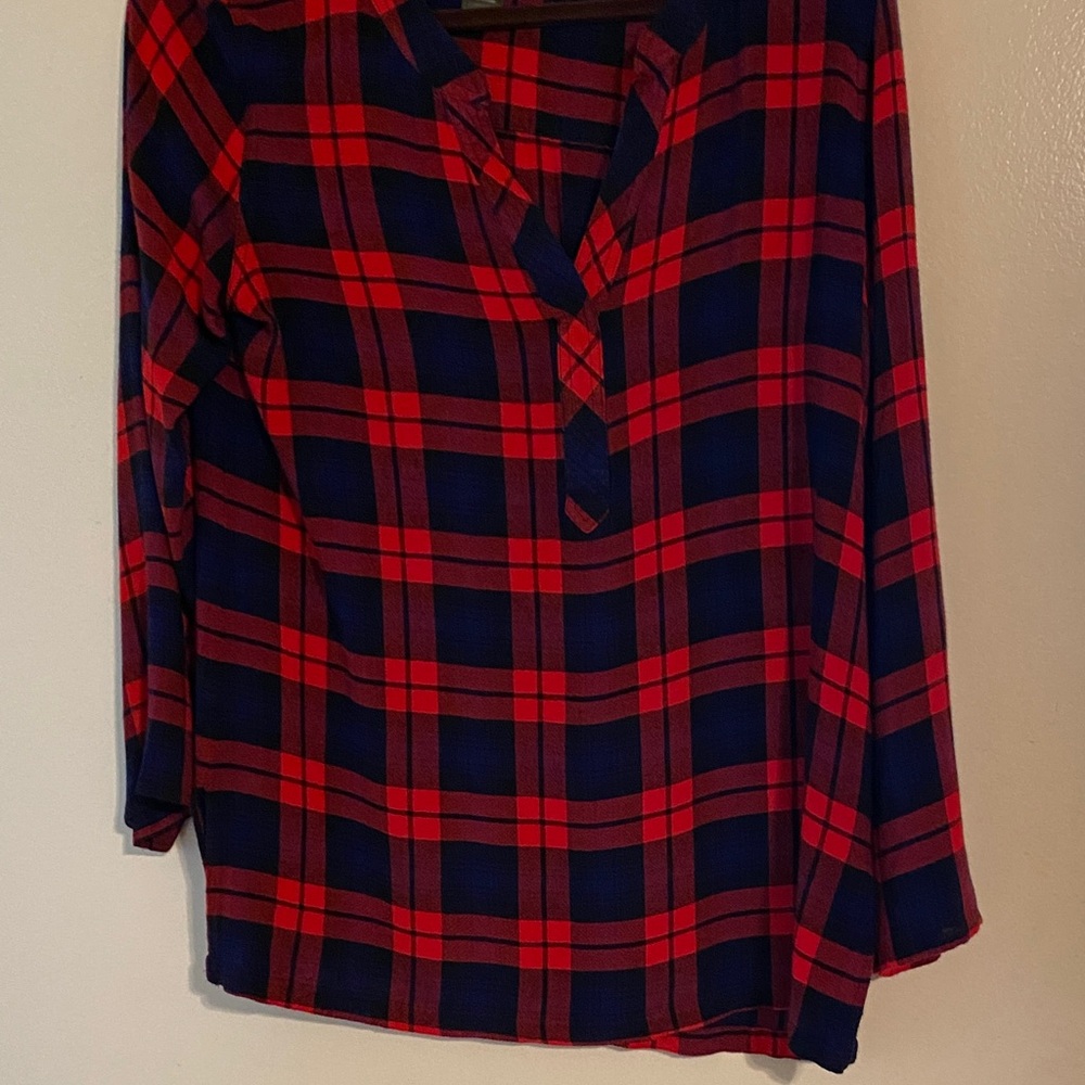 Ali Miles Red and Blue Plaid Button Down Shirt